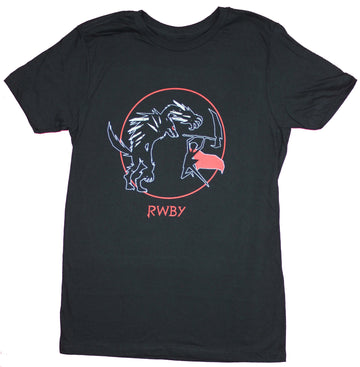 RWBY Mens T-Shirt - Ruby Jumping Attacking Beowolves Circle Image