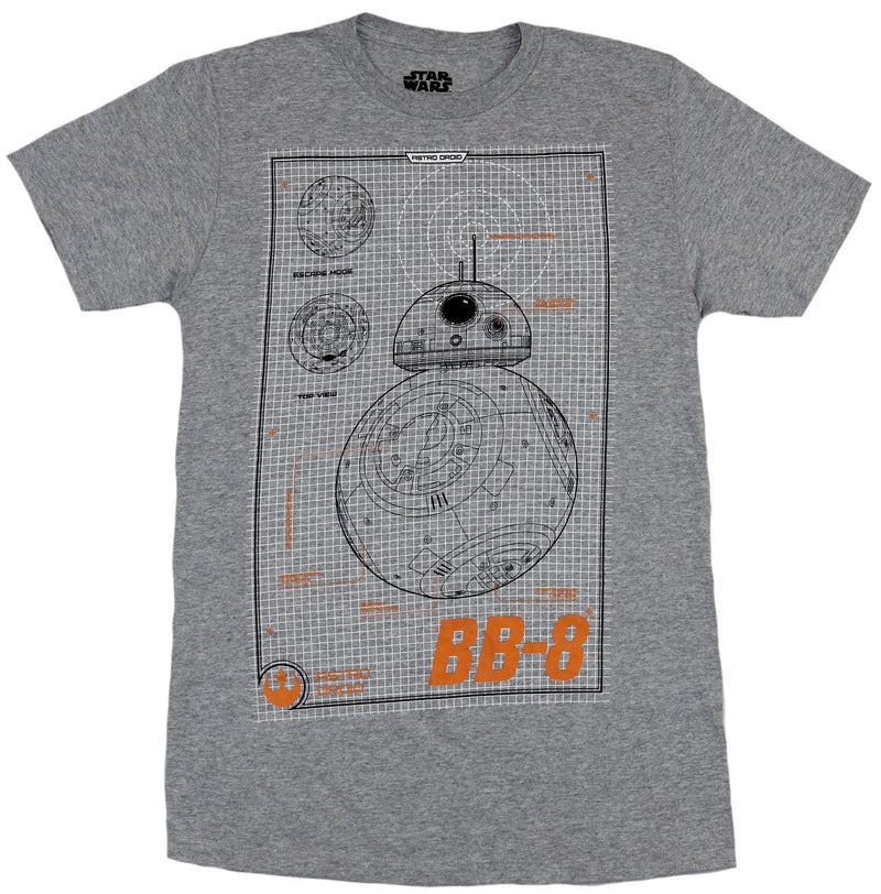 Star Wars  Mens T-Shirt - BB-8 Schematics on Grid Paper Image - Inmyparentsbasement.com