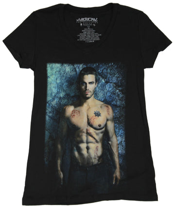 Arrow Girls Juniors T-Shirt - Photo Image of Shirtless Green Arrow