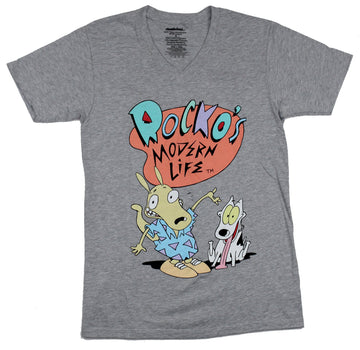 Rocko's Modern Life V Neck Mens T-Shirt - Rocko And Gang Logo Image