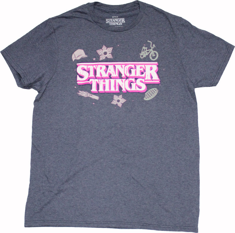 Stranger Things Mens T-Shirt - Word Logo & Simple Show Images - Inmyparentsbasement.com
