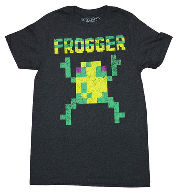 Frogger Mens T-shirt - Distressed 8-Bit Frog and Logo Image