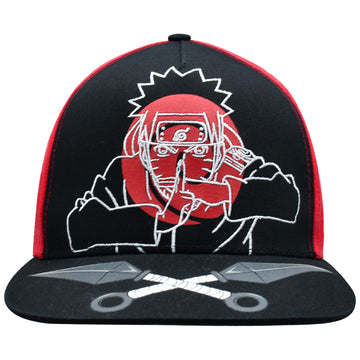 Naruto Baseball Hat, Jutsu Daggers Design Adult Snapback Cap with Flat Brim, Red/Black, One Size