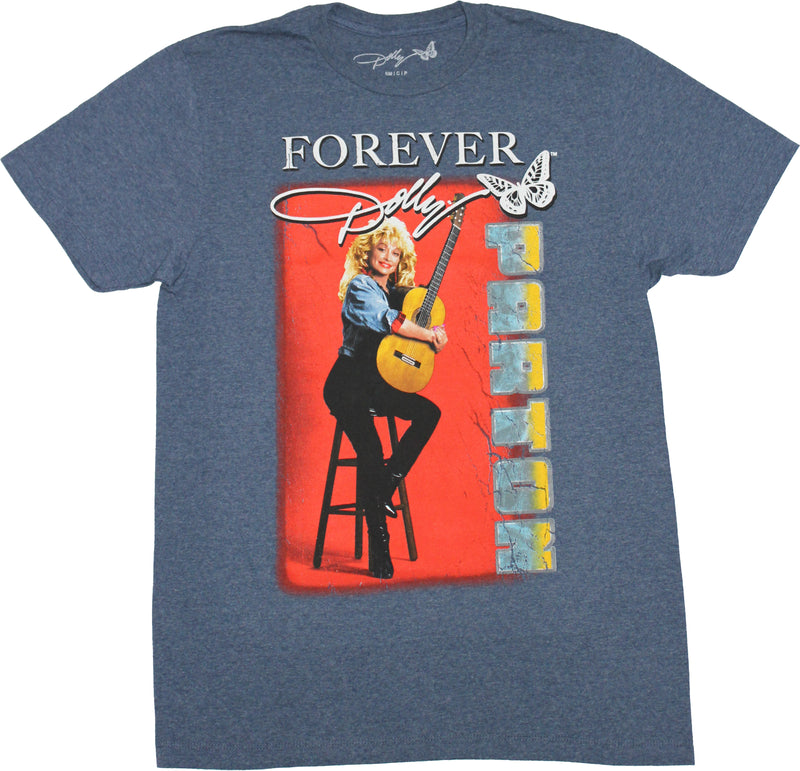 Dolly Pardon Mens T-Shirt - Forever Dolly Sitting  Holding Guitar - Inmyparentsbasement.com