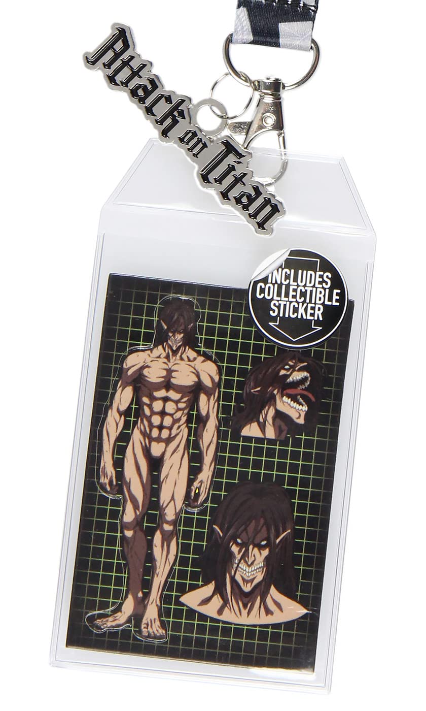 Attack On Titan Reversible ID Lanyard Badge Holder with Metal Logo Charm & Collectible Sticker