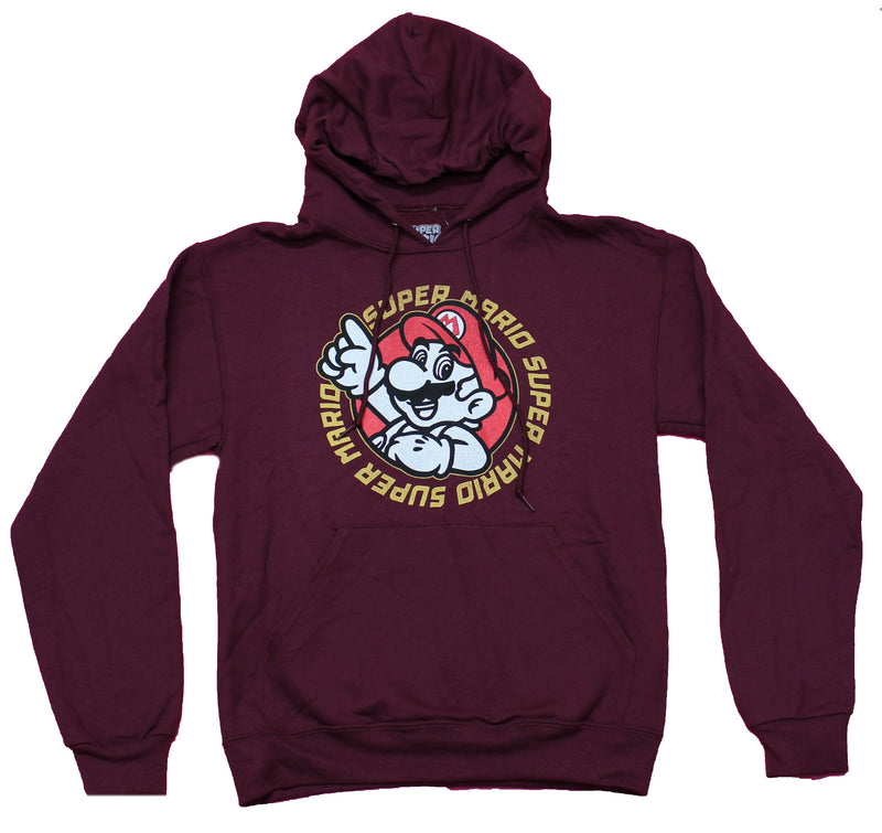 Super Mario Brothers Mens Pullover Hoodie - Circle Mario Logo Image
