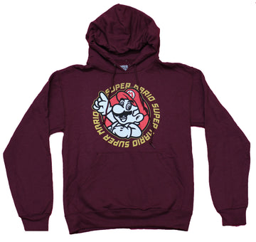 Super Mario Brothers Mens Pullover Hoodie - Circle Mario Logo Image