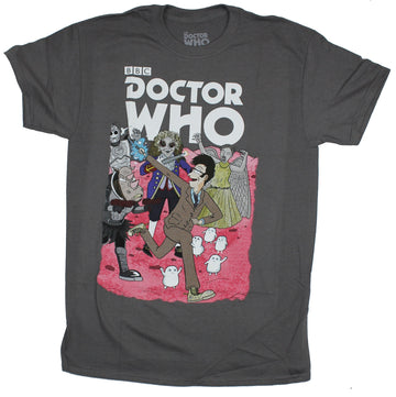 Doctor Who Mens T-Shirt - 10th Doctor Comic Style Monster Mayhem Image