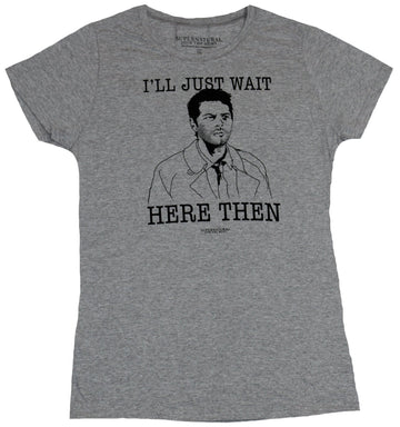 Supernatural Girls Juniors T-Shirt -  I'll Just Wait Here Then Castiel Image
