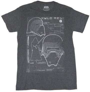 Star Wars Force Awakens Mens T-Shirt - Kylo Ren Helmet Schematics Image