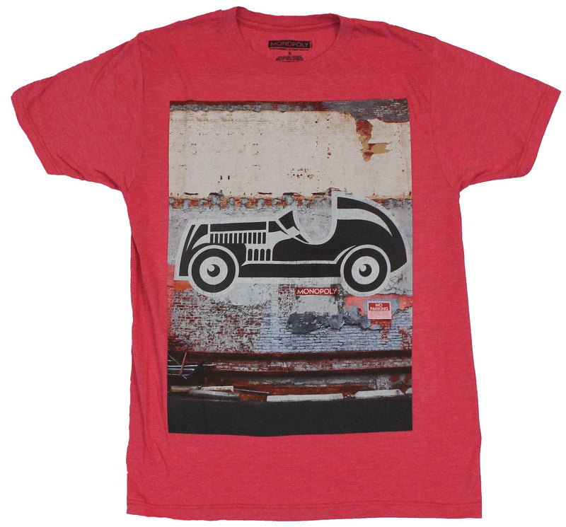 Monopoly Mens T-Shirt  - Car Game Piece Graffiti on Distressed Wall Image - Inmyparentsbasement.com