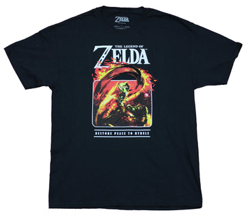 Legend of Zelda Mens T-Shirt - Restore Peace to Hyrule Fiery Image
