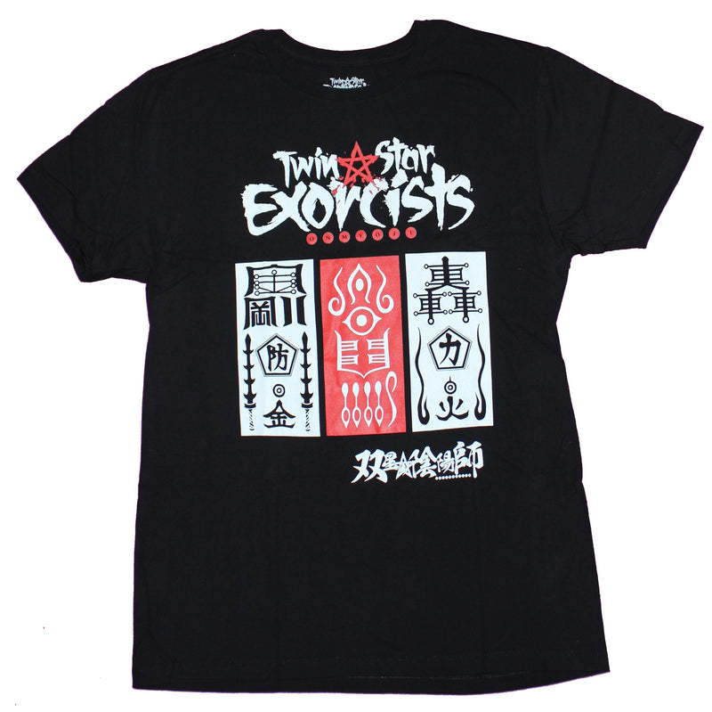 Twin Star Exorcists Mens T-Shirt  - White & Red Image Boxes Under Logo