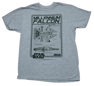 Star Wars Mens T-shirt - Millennium Falcon Corellian Blueprint Grid Image