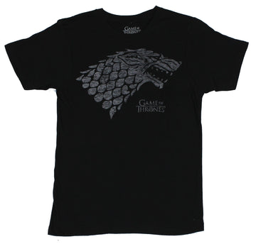 Game of Thrones Mens T-Shirt - Classic Heavily Distressed Stark Head Right Logo