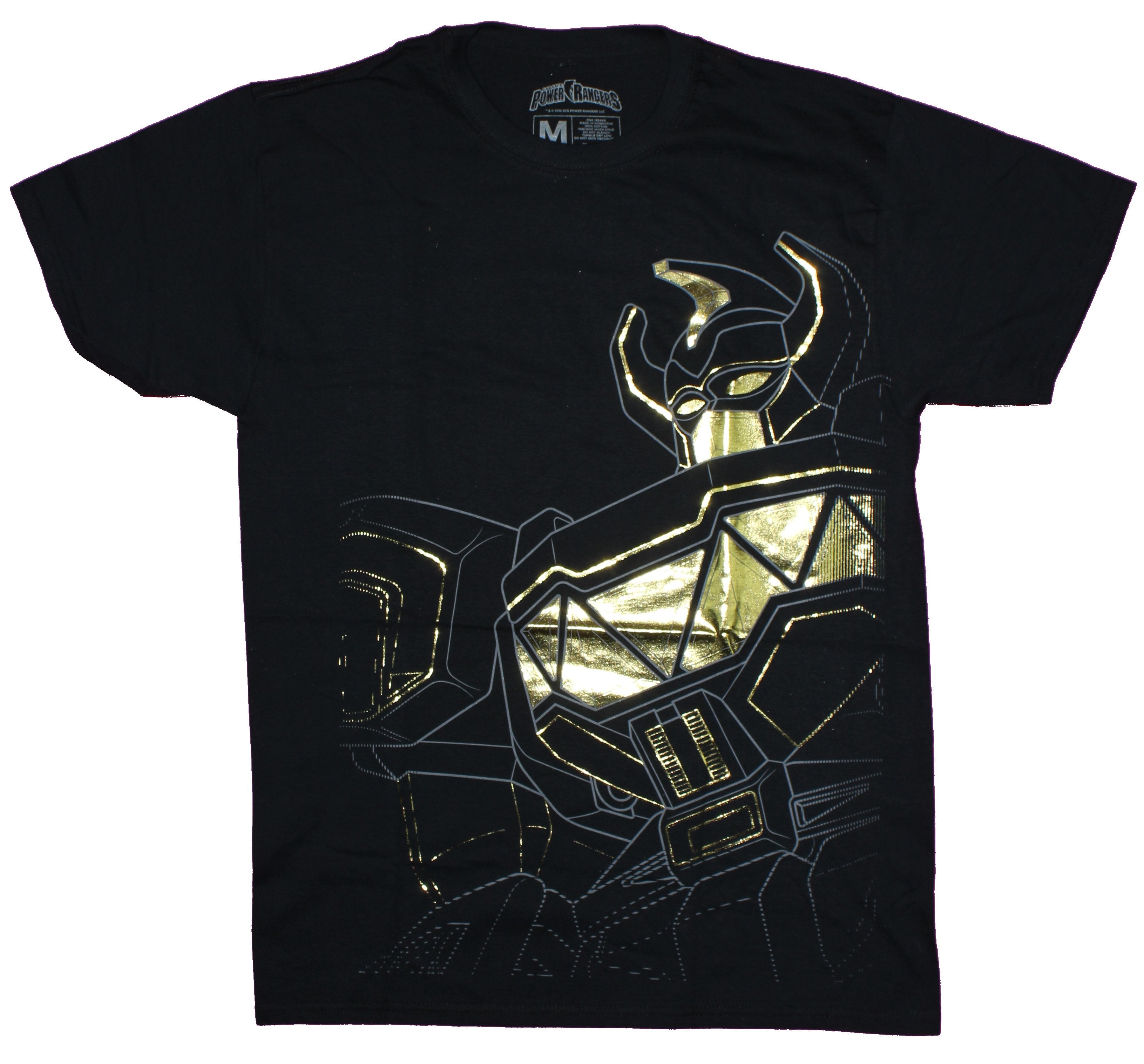 Mighty Morphin Power Rangers  Mens T-Shirt- Gold Foil Megazord