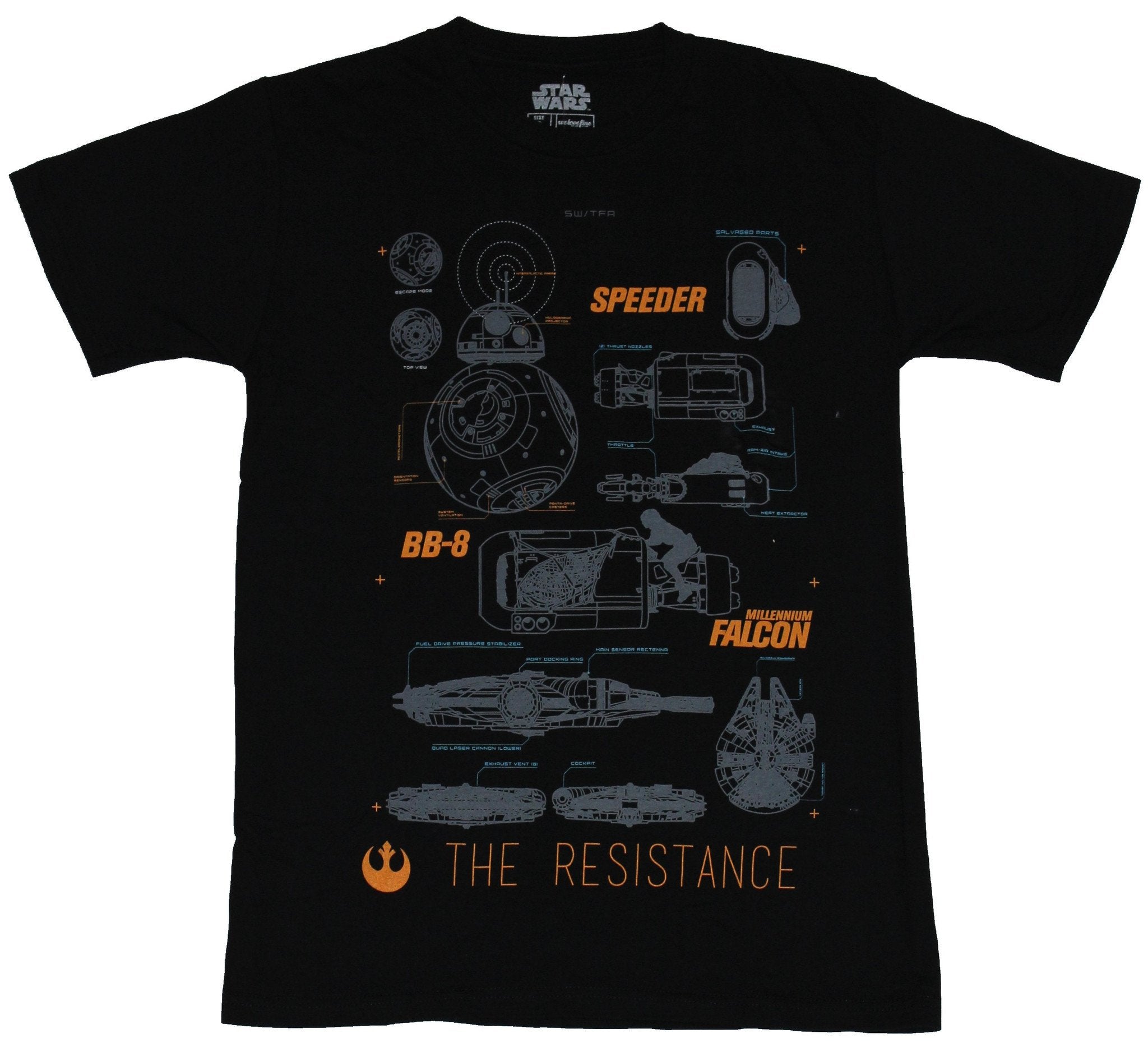 Star Wars Mens T-Shirt - The Resistance Schematics of Vehicles Image