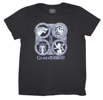 Game of Thrones Mens T-Shirt - Win or Die 4 House Circles Black And White Image