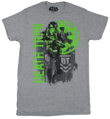 Star Wars Rogue One Mens T-Shirt - Death Trooper Sketched With Green Neon