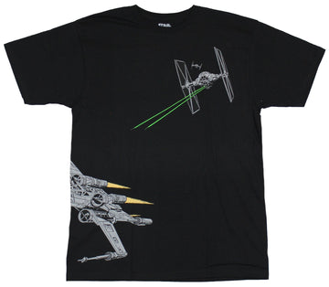 Star Wars Mens T-Shirt - Tie Fighter Chasing X-Wing Across the Shirt Image