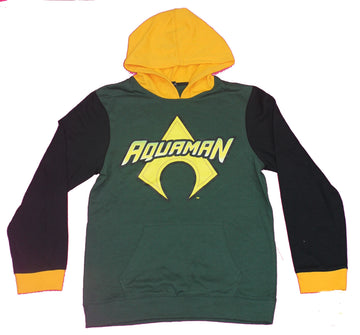 Aquaman Boys Pull-Over Hoodie - Logo with Yellow Hood