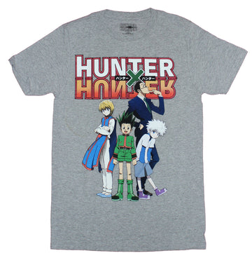 Hunter X Hunter Mens T-Shirt - 4 Main Cast Characters Under Logo