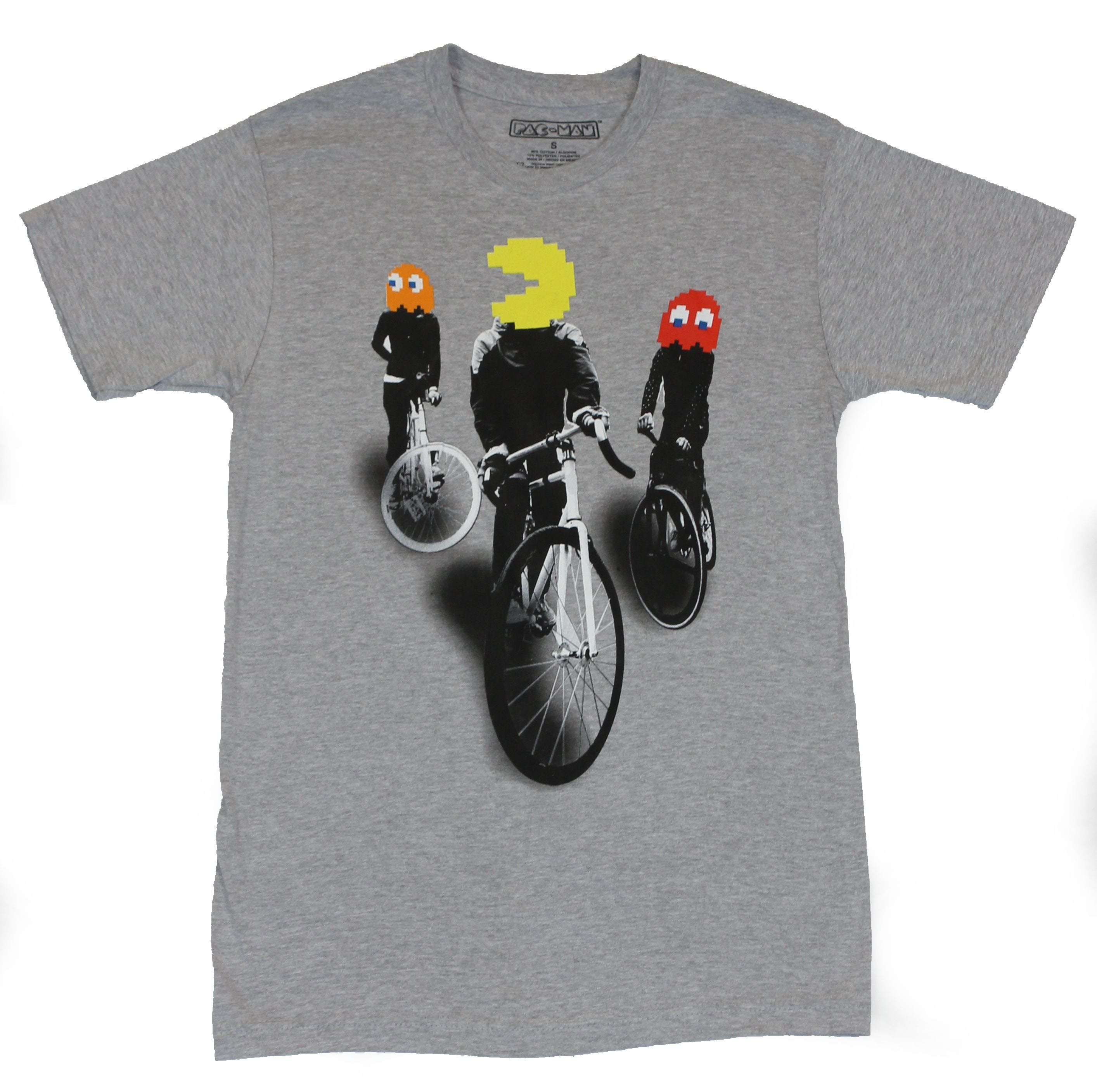 Pac-Man Mens T-Shirt - Pac Man Heads on Bicycle Riders Image