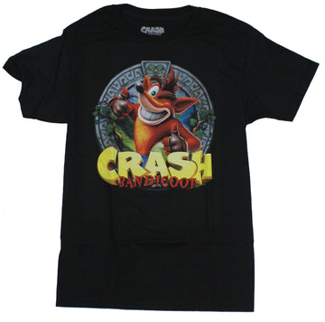 Crash Bandicoot Mens T-Shirt - Winking Crash In Stone Circle Image