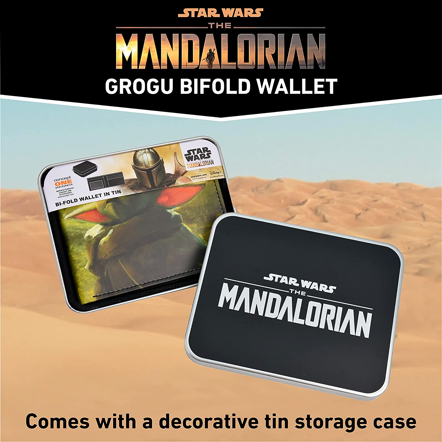 Star Wars Grogu Wallet, The Mandalorian The Child Slim Bifold Wallet with Decorative Tin Case