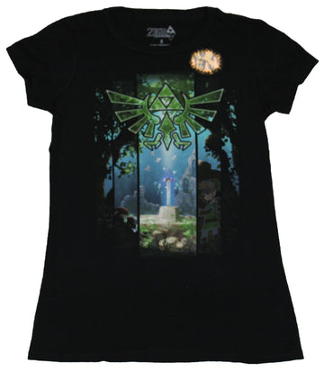 Legend of Zelda Girls Juniors  T-Shirt - Sword Stone Under Triforce Image