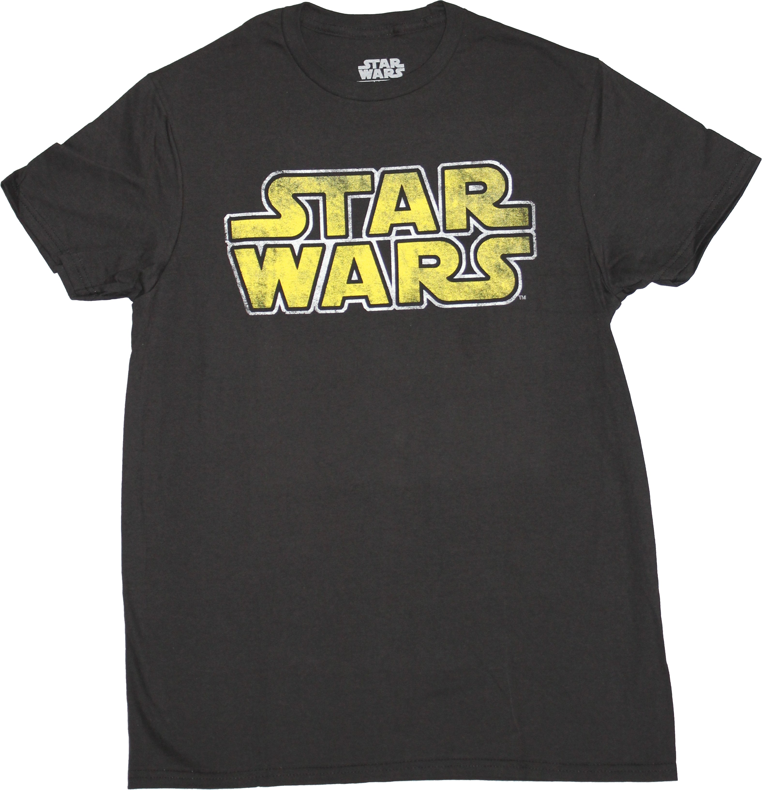 Star Wars Mens T-Shirt - Yellow Distressed Word Logo