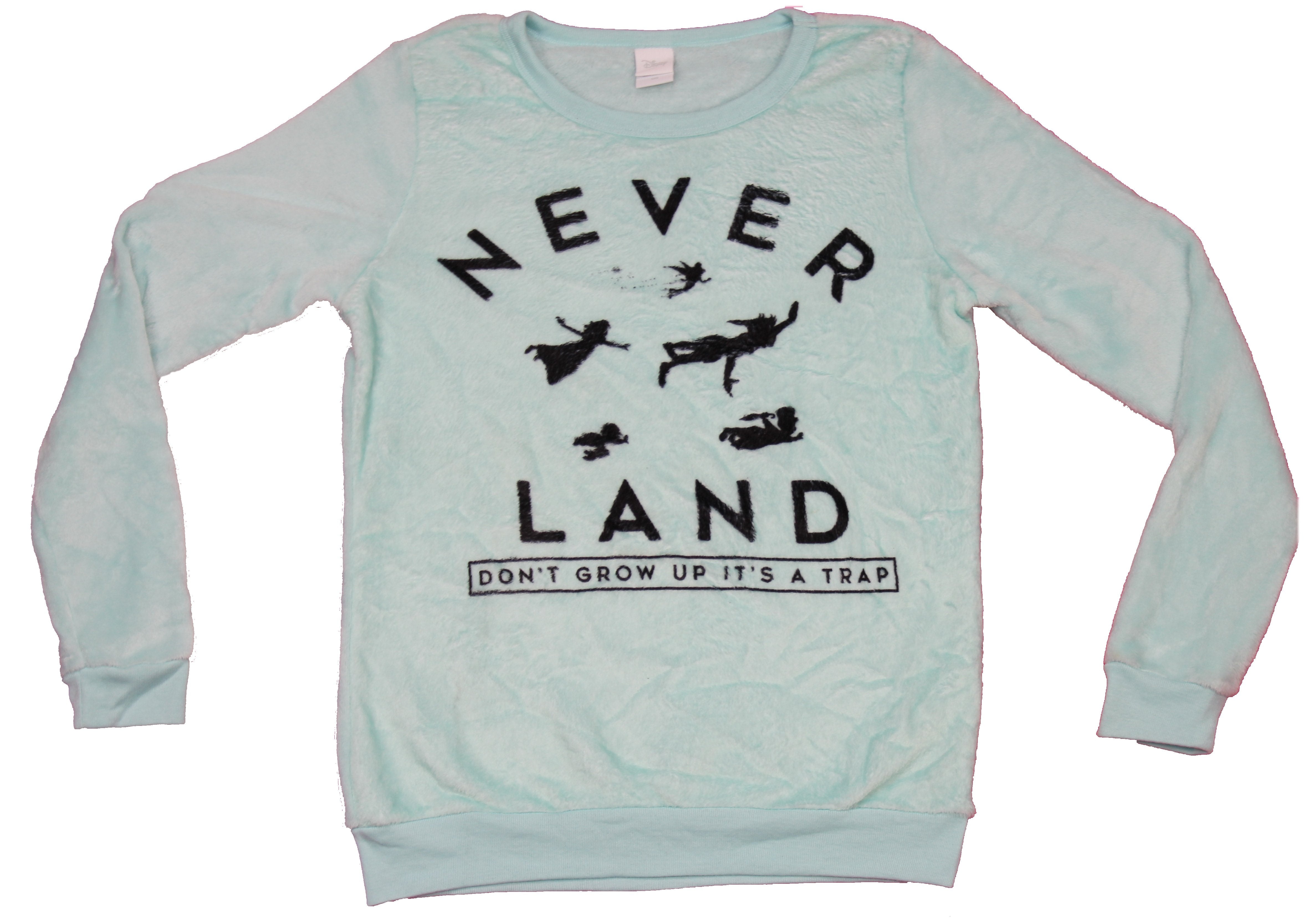 Peter Pan Girls Juniors Sweatshirt - Plush Never Land Don't Grow Up Silhouettes