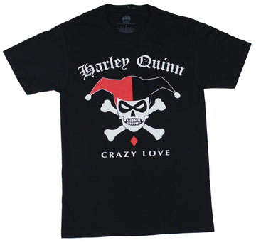 Harley Quinn (DC Comics) Mens T-Shirt - Crazy Love Logo & Crossbones