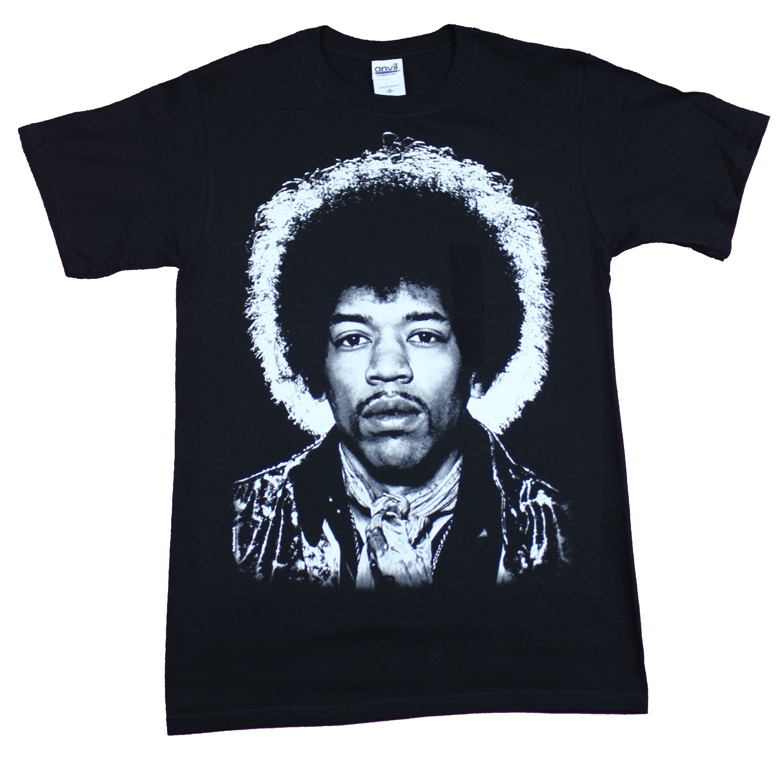 Jimi Hendrix Mens T-Shirt  - Black and White Serious Portrait Face Image
