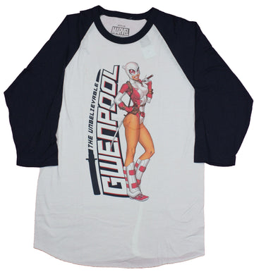 Gwenpool (Marvel) Mens Raglan T-Shirt - Posed Unbelievable Next To Name