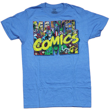 Marvel Comics Mens T-Shirt - Classic Comic Logo Filled With Characters