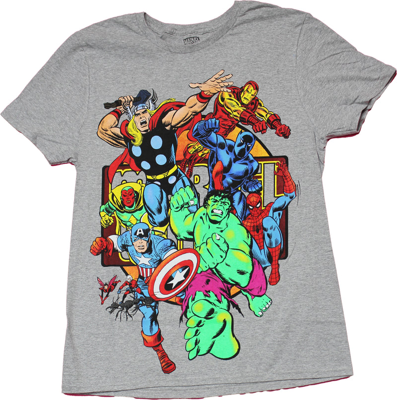Marvel Comics Mens T-Shirt - Old School Action Group over logo