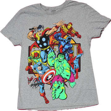 Marvel Comics Mens T-Shirt - Old School Action Group over logo