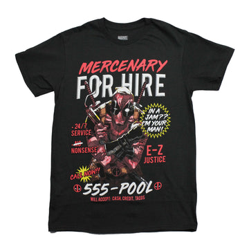 Deadpool Mens T-Shirt - Ad Mercenary for Hire 555-POOL Image