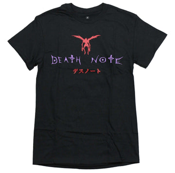 Death Note Mens T-Shirt - Red Ryuk Winged Logo Holding Book Ornate Back