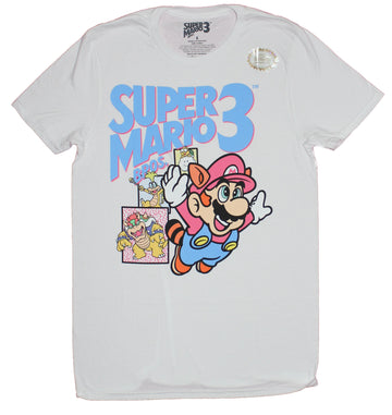 Super Mario Brothers 3 Mens T-Shirt - 1990 Flying Distressed Raccon Mario Image