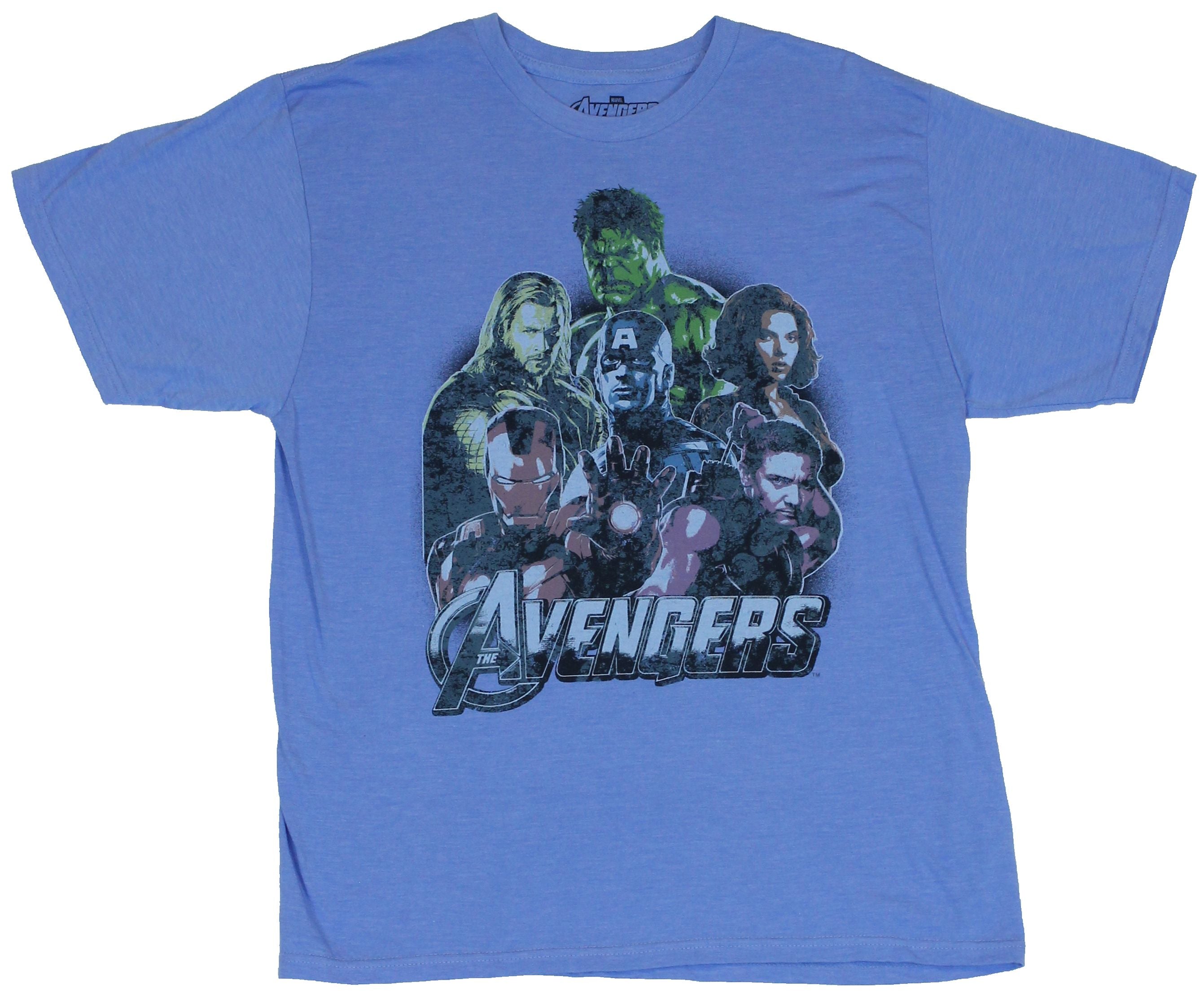 The Avengers (Marvel Comics) Mens T-Shirt - Faded Movie Image Portrait of Six