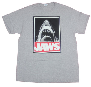 Jaws Mens T-Shirt- Big Mouth Shark Over Red Name Image