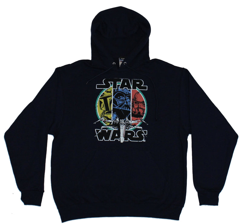 Star Wars Mens Hoodie Sweatshirt - Primary Color Villains Circle Over X-Wing - Inmyparentsbasement.com