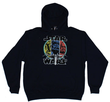 Star Wars Mens Hoodie Sweatshirt - Primary Color Villains Circle Over X-Wing