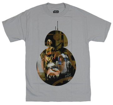 Star Wars Mens T-Shirt - BB-8 R2-D2 C-3PO Image inside of a BB-8 Silhouette