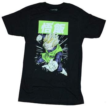 Dragon Ball Z Mens T-Shirt - Gohan Attacking Under Green Kanji Box