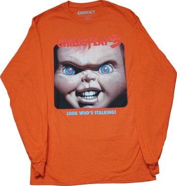 Child's Play Mens Long Sleeve  T-Shirt - Chucky Look Who's Stalking Back Logo
