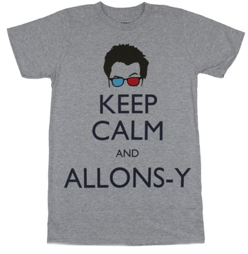 Doctor Who Mens T-Shirt - Keep Calm and Allons-Y Under Doctor Face