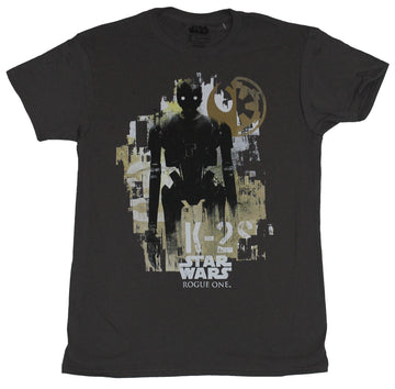Star Wars Rogue One Mens T-Shirt - K-2SO Shadowed Collage Background Image
